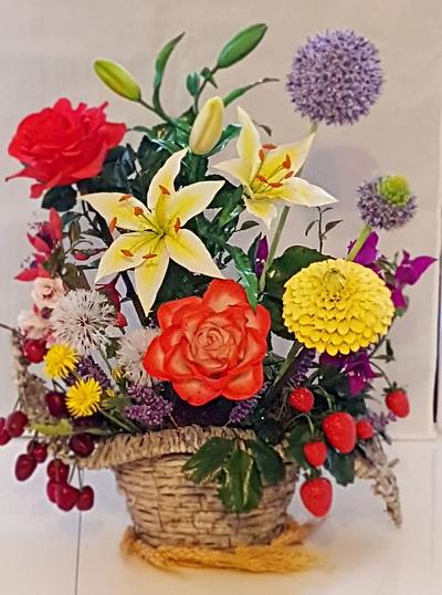 1 Basket with summer flowers and fruits - Cake by Gabi Schnell