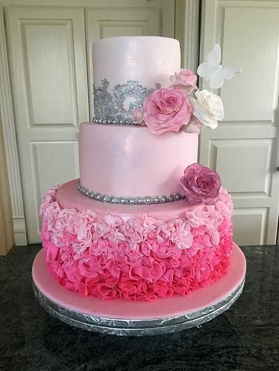 Pink ombré fondant ruffle cake - Cake by KimmyCakes