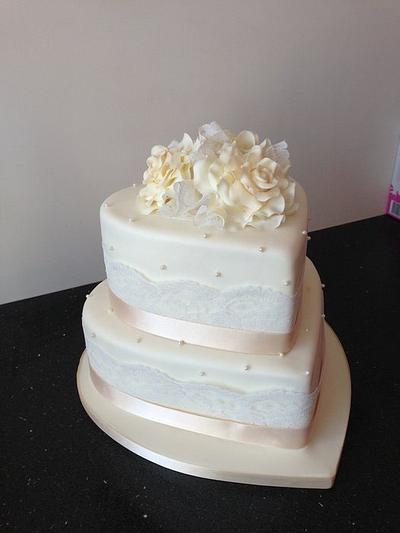 heart shaped wedding cake with roses and lace - Cake by Donnajanecakes 