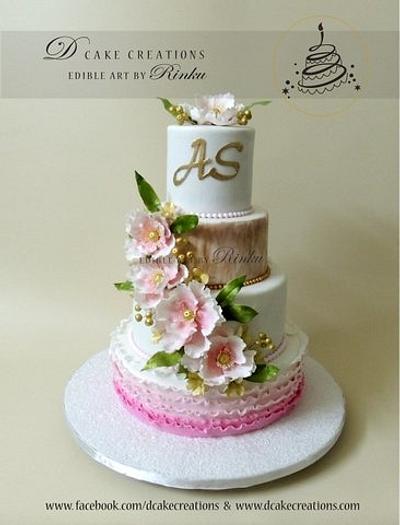 White & Pink Wedding Cake - Cake by D Cake Creations®