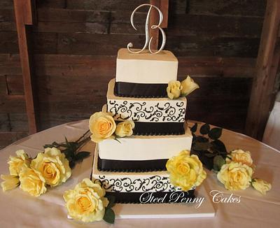 Buttercream with scrolls wedding cake - Cake by Steel Penny Cakes, Elysia Smith