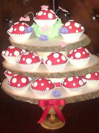 Toadstool cup cakes on tree stand - Cake by Cakery Creation Liz Huber