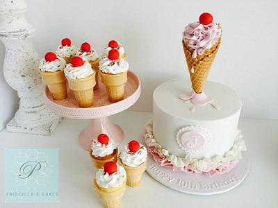 Birthday cake & cupcakes  - Cake by Priscilla's Cakes