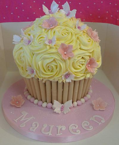 Flowers and Butterflies Giant Cupcake - Cake by Cakes by Lorna