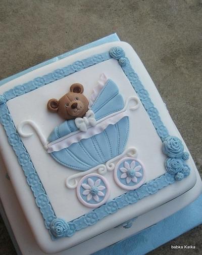 Christening cake with bear - Cake by babkaKatka