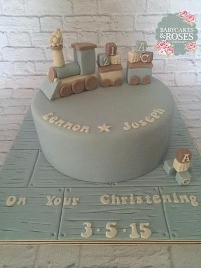 Baby boy blue train christening cake - Cake by Babycakes & Roses Cakecraft