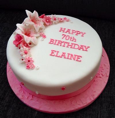 Pink Flowers 70th Birthday Cake - Cake by Caron Eveleigh