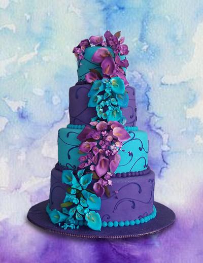 Teal and Purple Lilies - Cake by MsTreatz