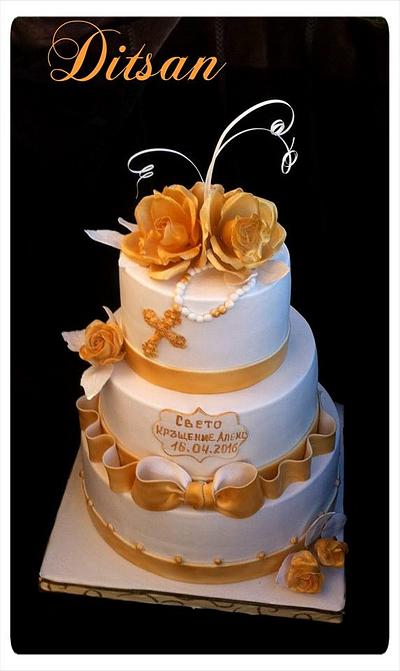 Baptism cake in white and gold - Cake by Ditsan