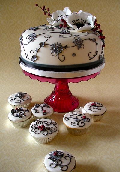 Black & white winter wedding cake & cupcakes - Cake by Lynette Horner