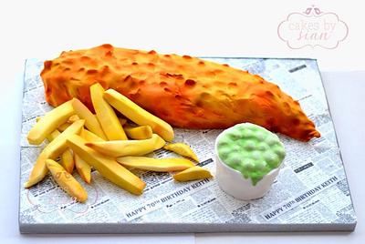 Fish, Chips and Mushy Peas! - Cake by Cakes by Sian