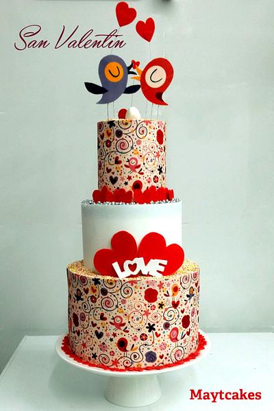 St Valentine's Birds Cake - Cake by Maytcakes
