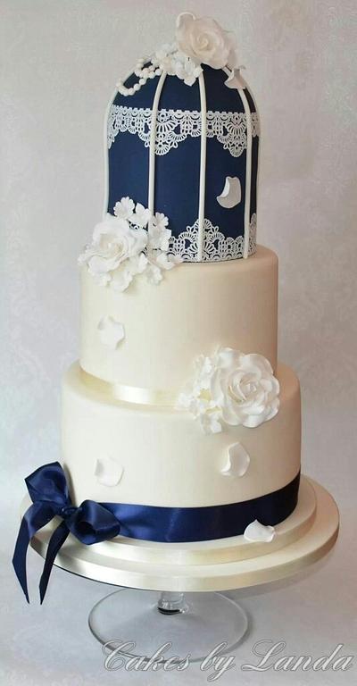 Vintage navy birdcage wedding cake - Cake by Cakes by Landa