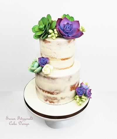Semi Naked Wedding Cake with Sugar Succulents - Cake by Susan Fitzgerald Cake Design