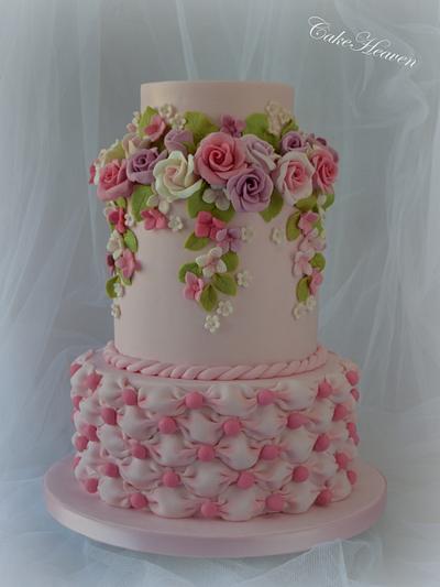 Pink Roses and Billowing Cake - Cake by CakeHeaven by Marlene