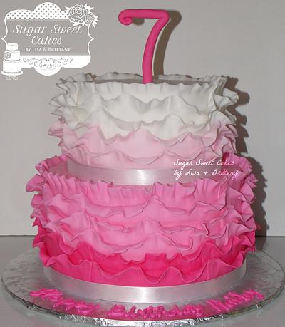 Pink Ombre Ruffles w/cupcakes - Cake by Sugar Sweet Cakes
