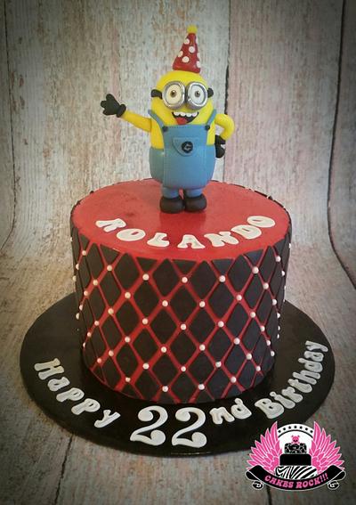 Minion on Red & Black Graphic Cake - Cake by Cakes ROCK!!!  