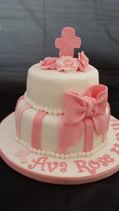 Christening cake with bow - Cake by Tracey Lewis