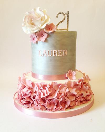 Silver and Dusky Pink 21st Cake - Cake by Claire Lawrence