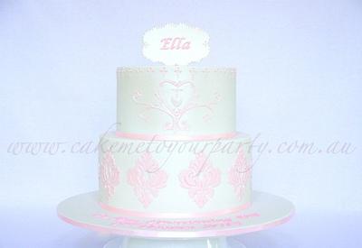 Damask/Handpiped Cake - Cake by Leah Jeffery- Cake Me To Your Party