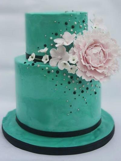 Teal with pink peony - Cake by Pamela Jane