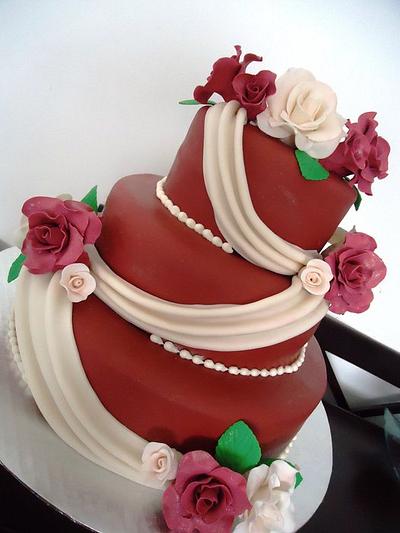 Burgandy & Ivory Wedding Cake - Cake by Marygrace