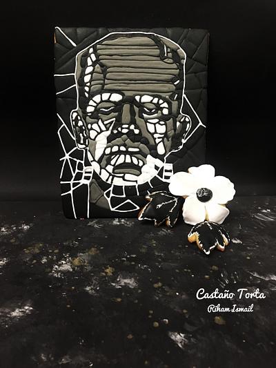 Frankenstein collaboration-Frankenstein & his flower mosaic cookies   - Cake by Castaño torta Riham Ismail