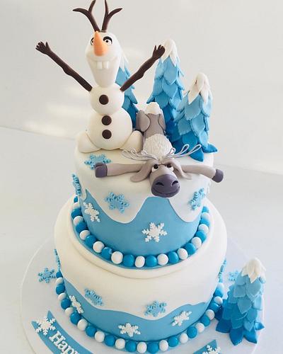 Frozen Theme 2-Tier Cake Olaf & Sven Figures - Cake by Creative Cakes - Deborah Feltham