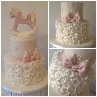 Tickety Boo - rocking horse ruffles christening cake - Cake by Tickety Boo Cakes
