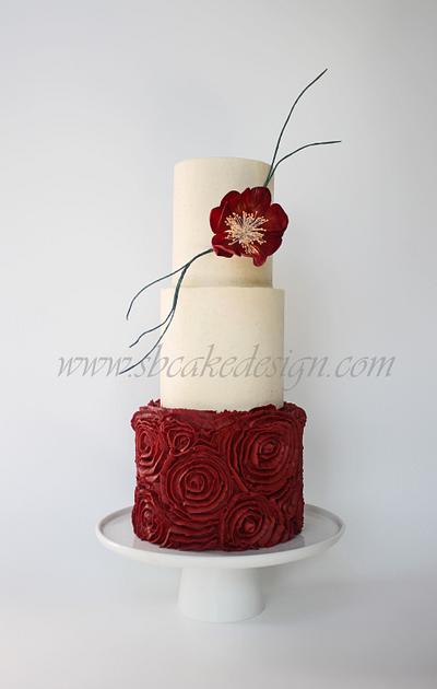 Rose Red Buttercream Wedding Cake - Cake by Shannon Bond Cake Design