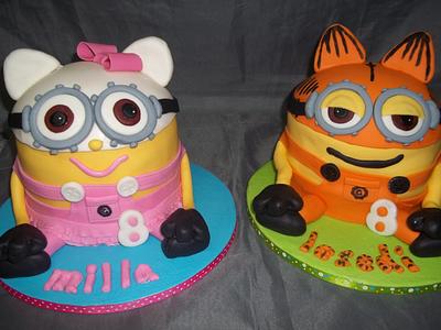 The Minions as Garfield and Hello Kitty - Cake by Willene Clair Venter