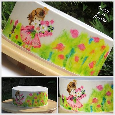 painted girl with flowers - Cake by Myska