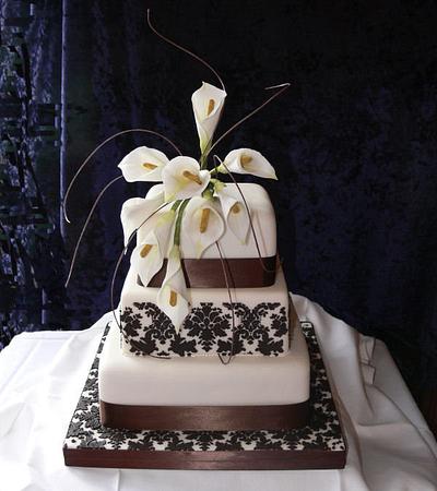 Calla Lilies and Stencilled Damask - Cake by KathrynsCakes
