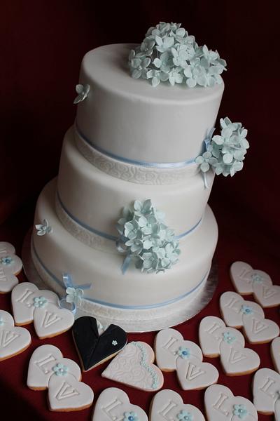 Light blue hydrangea cake and cookies - Cake by Kateřina Lončáková