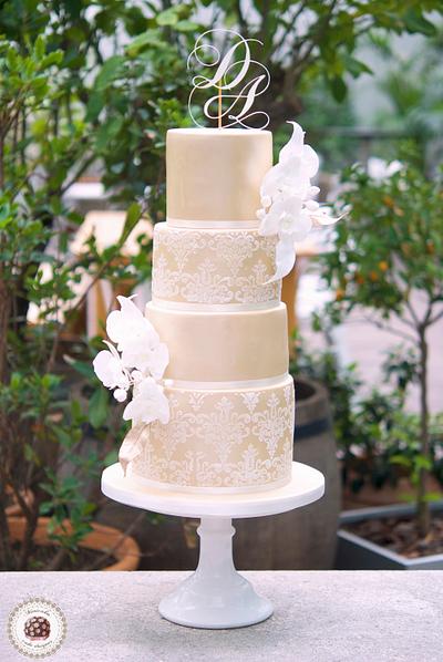 Damask Orchid Wedding Cake by Mericakes - Cake by Mericakes