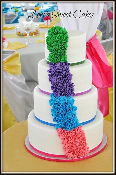 Rainbow Ruffle Wedding Cake - Cake by Lori's Sweet Cakes