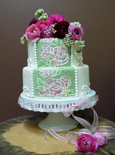 Brush Embroidery Wedding Cake - Cake by Kassie Smith