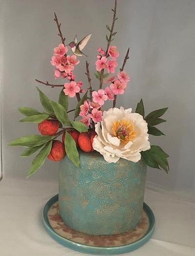 Peaches blossoms and fruits - Cake by DollysSugarArt