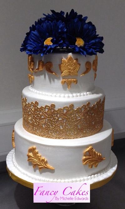 Gold and navy blue wedding cake  - Cake by Michelle Edwards 