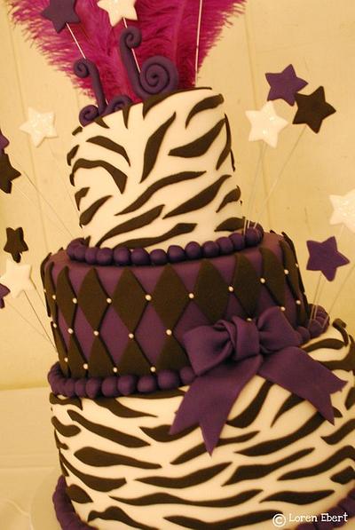 Purple & Black Zebra Topsy Turvy Cake! - Cake by Loren Ebert