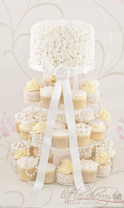 Vintage Ivory, Lace and Pearls Cupcake Tower - Cake by Little Cherry