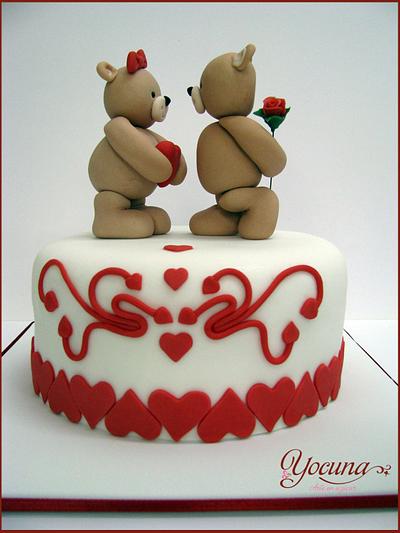 Tarta San Valentin con Ositos de peluche - Valentines cake with teddy bears - Cake by Yolanda Cueto - Yocuna Floral Artist