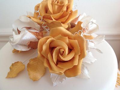 Gold and white roses for a golden wedding cake - Cake by Iced Images Cakes (Karen Ker)