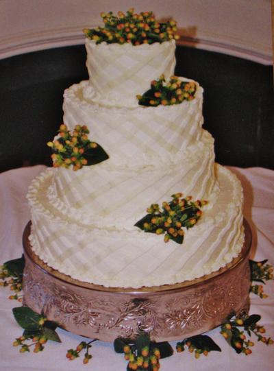 Lattace buttercream wedding cake with berries - Cake by Nancys Fancys Cakes & Catering (Nancy Goolsby)