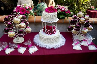 Petal Effect Wedding Cake....with cupcakes and cookies - Cake by thesugaredapron