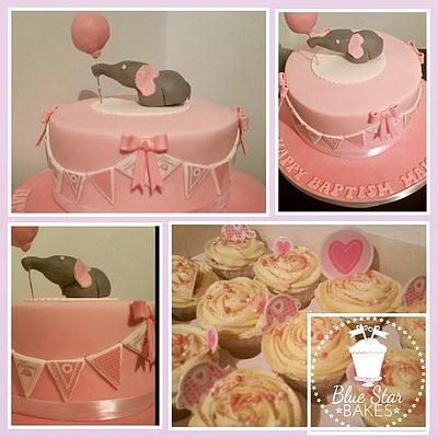 Elephant Christening Cake Pink Bunting Cupcakes - Cake by Shelley BlueStarBakes