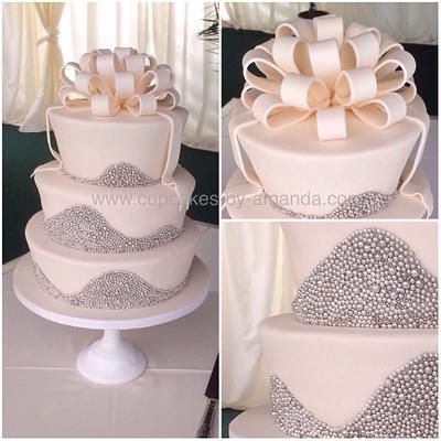 Silver Dragee & Loop Bow Wedding Cake - Cake by Cupcakes by Amanda