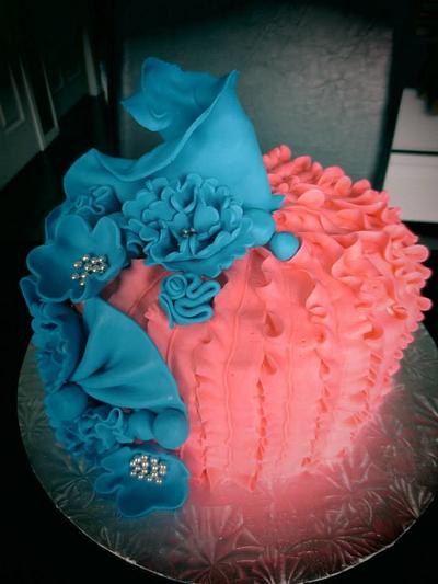 Coral and Blue ruffles - Cake by The Cakery 