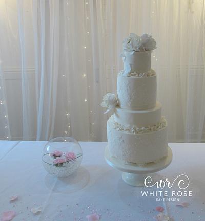 Four Tier Ruffles and Peonies Wedding Cake - Cake by White Rose Cake Design