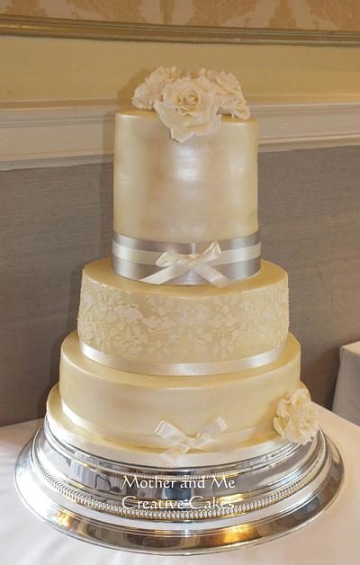 Ivory Lustred Wedding Cake - Cake by Mother and Me Creative Cakes